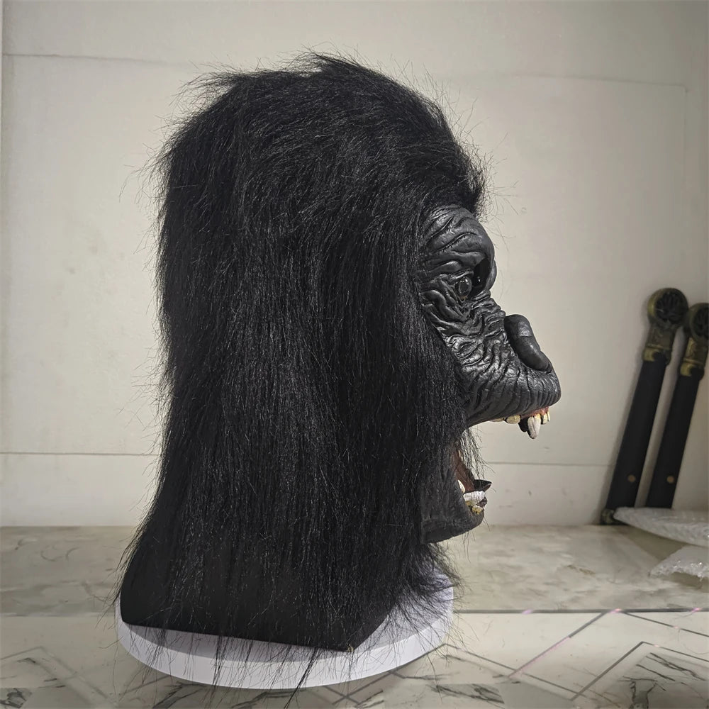 Vivid King Kong Gorilla Mask Horror Monster Latex Mask With Wig Halloween Cosplay Costume Prop Carnival Party Haunted House Deco