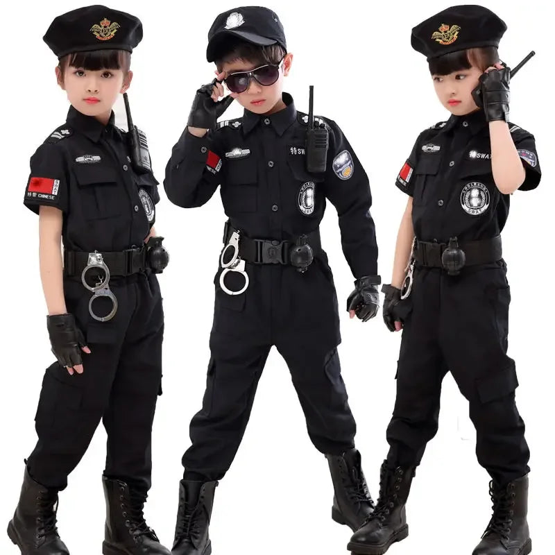 Halloween Children Policeman Cosplay Costume Boys Girls Kid Police Uniform Army Policemen Clothing Sets Party Dress Up Gift