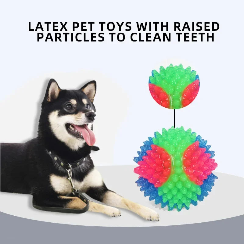 Dog TPR Glow Ball 3 Color Flashing Elastic Teeth Cleaning Anti Choke Training Interactive Pet Toy  Safe Chew Resistant Non Toxic