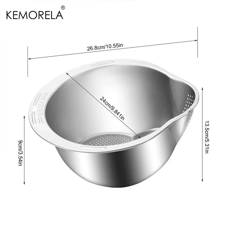 304 Stainless Steel Rice Washer Strainer Bowl – Multi-Purpose Drain Colander
