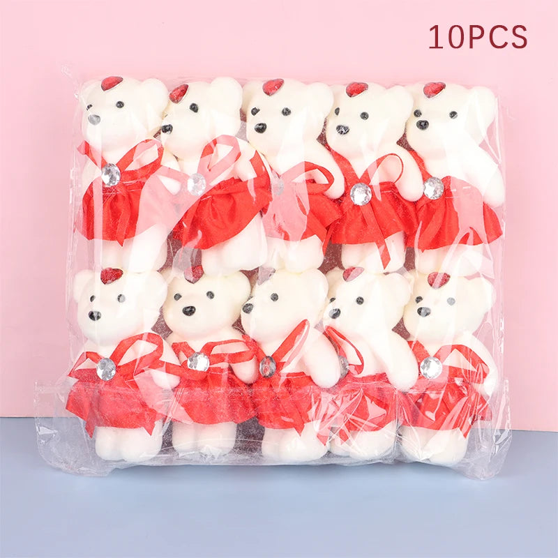 10Pcs Hot 12cm Bear Flower Bouquet Toy Cartoon Doll Teddy Bear Bouquet Graduation Birthday Wedding Gifts Party Decor