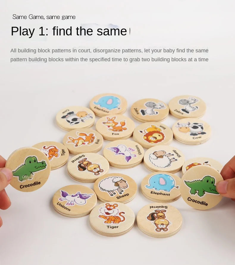 Wooden Memory Matching Pattern Puzzle Game for Kids Learning Fun
