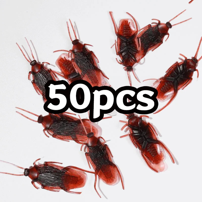 50pcs Realistic Bugs Funny Toy Fake Cockroach Novelty Insects Halloween Prank Simulation Tricky Disgusting Scary Party Supplies