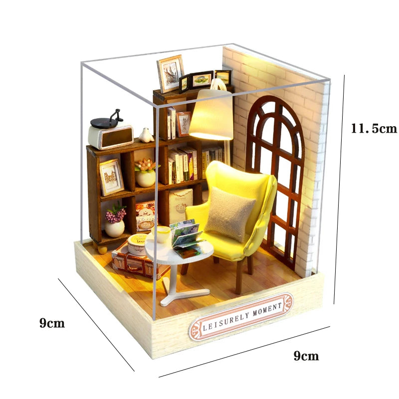 Kitten Mini Doll House 3D Wooden Puzzle DIY Miniature Building Kit