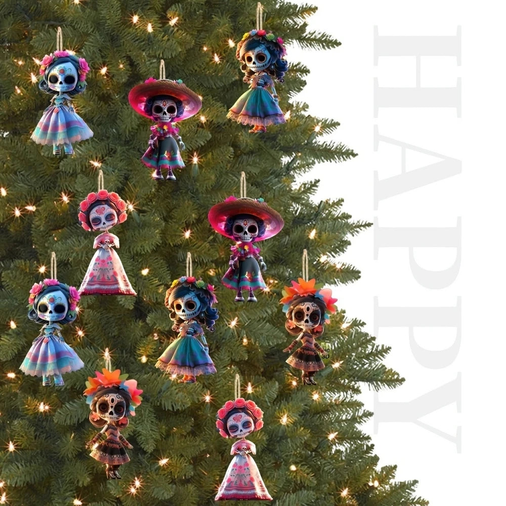 5-20Pcs Mini Acrylic Cartoon Girl Hanging Decoration for Halloween Day of The Dead Prank Horror Party Bar Home DIY Decoration