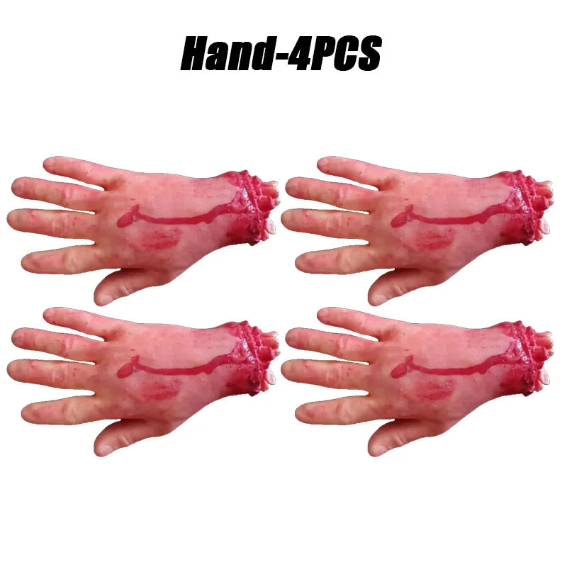 Halloween Fake Bloody Body Parts Realistic Severed Hands Legs Arms Props for Haunted House Scary Prank Party Decorations