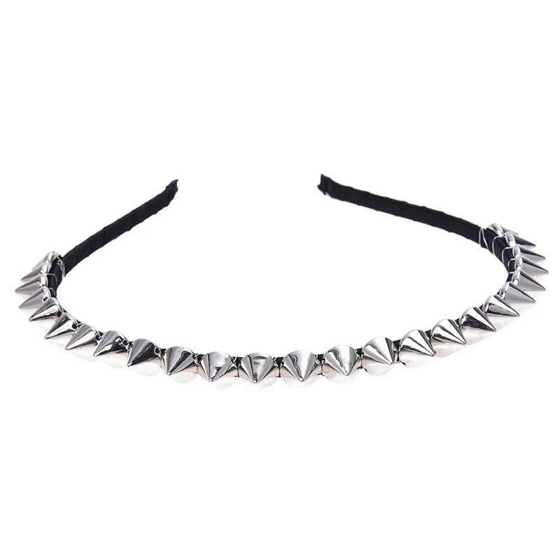 Silver Studded Punk Spike Metal Headband for Women