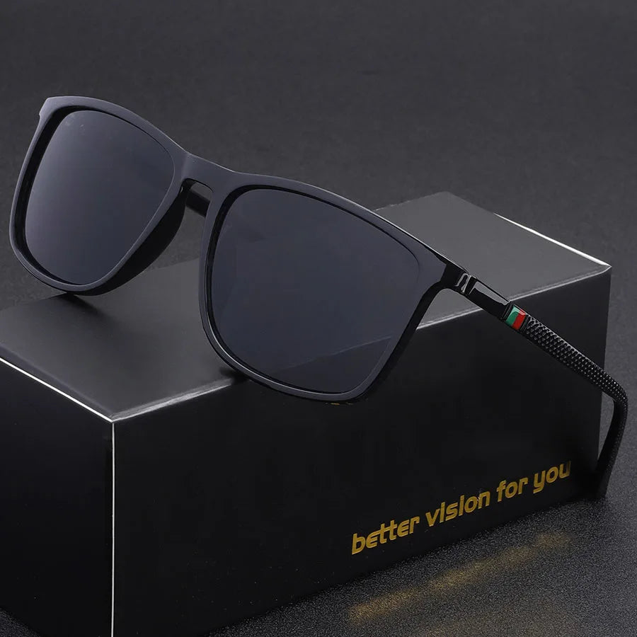 Classic Square Men’s Sunglasses Lightweight Black Frame for Travel & Daily Wear