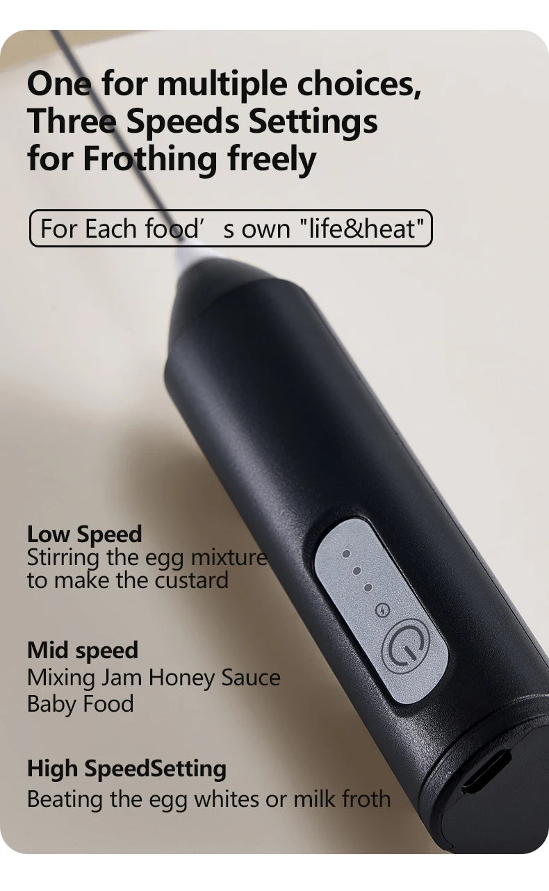 Wireless Electric Milk Frother Type-C Rechargeable Handheld Coffee Whisk Mixer