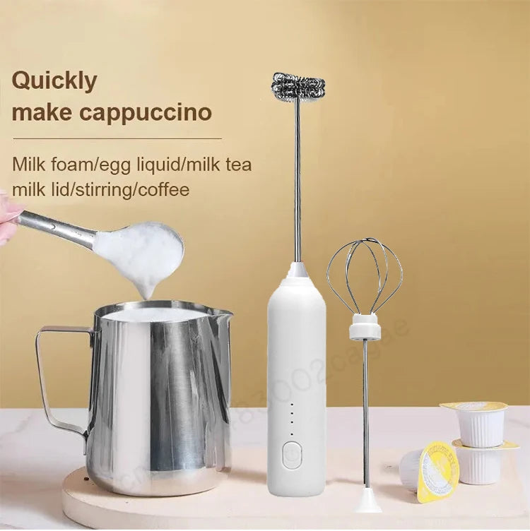 Wireless Electric Milk Frother Type-C Rechargeable Handheld Coffee Whisk Mixer