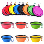 2026 Folding Portable Silicone Dog Feeder Bowl 2 In 1 Pet Dispenser Outdoor Travel Dog Cat With Carabiner Bottle Food Water Container