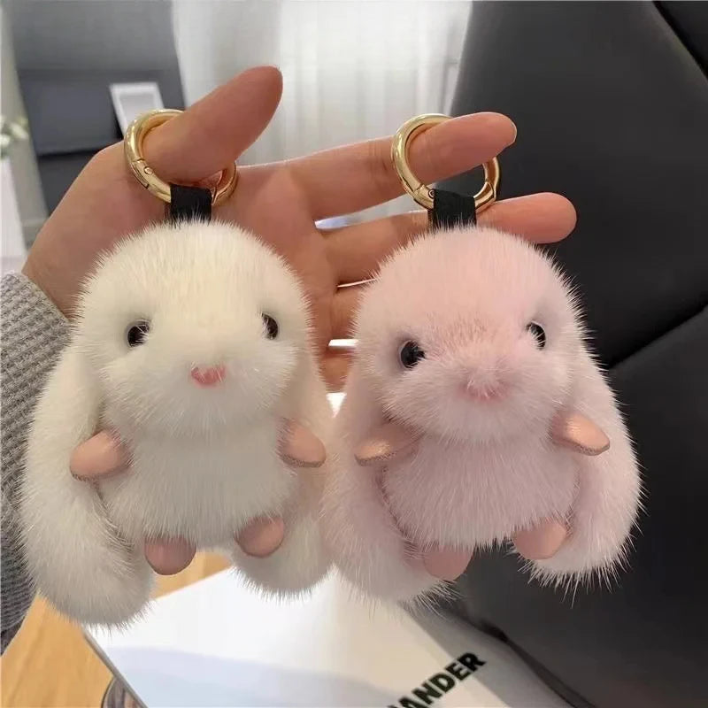 Cute Fluffy Rabbit Pompon Keychain Bunny Bag Charm