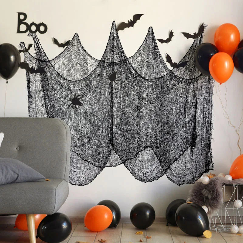 2/4m Horror Halloween Decoration Black Gauze Artificial Spider Web For Haunted House Halloween Party Home Decor Scary Scene Prop
