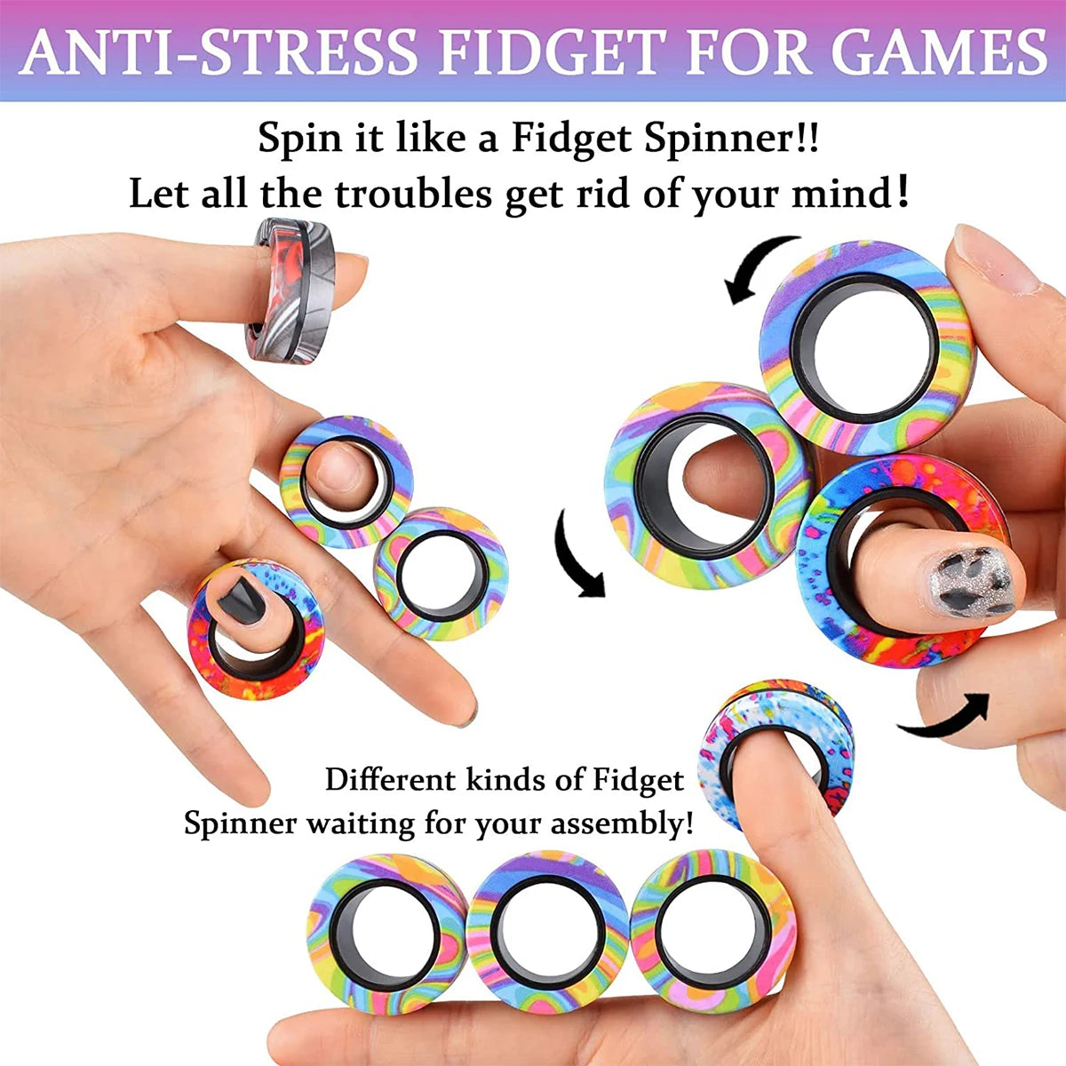 Magnetic Fidget Rings 3PCS – Sensory Spinner Stress Relief Toy