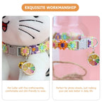 Pink Blue Cherry Blossom Embroidery Cat Collar With Bell Safety Breakaway Buckle Pet Accessory For Kitten Puppy