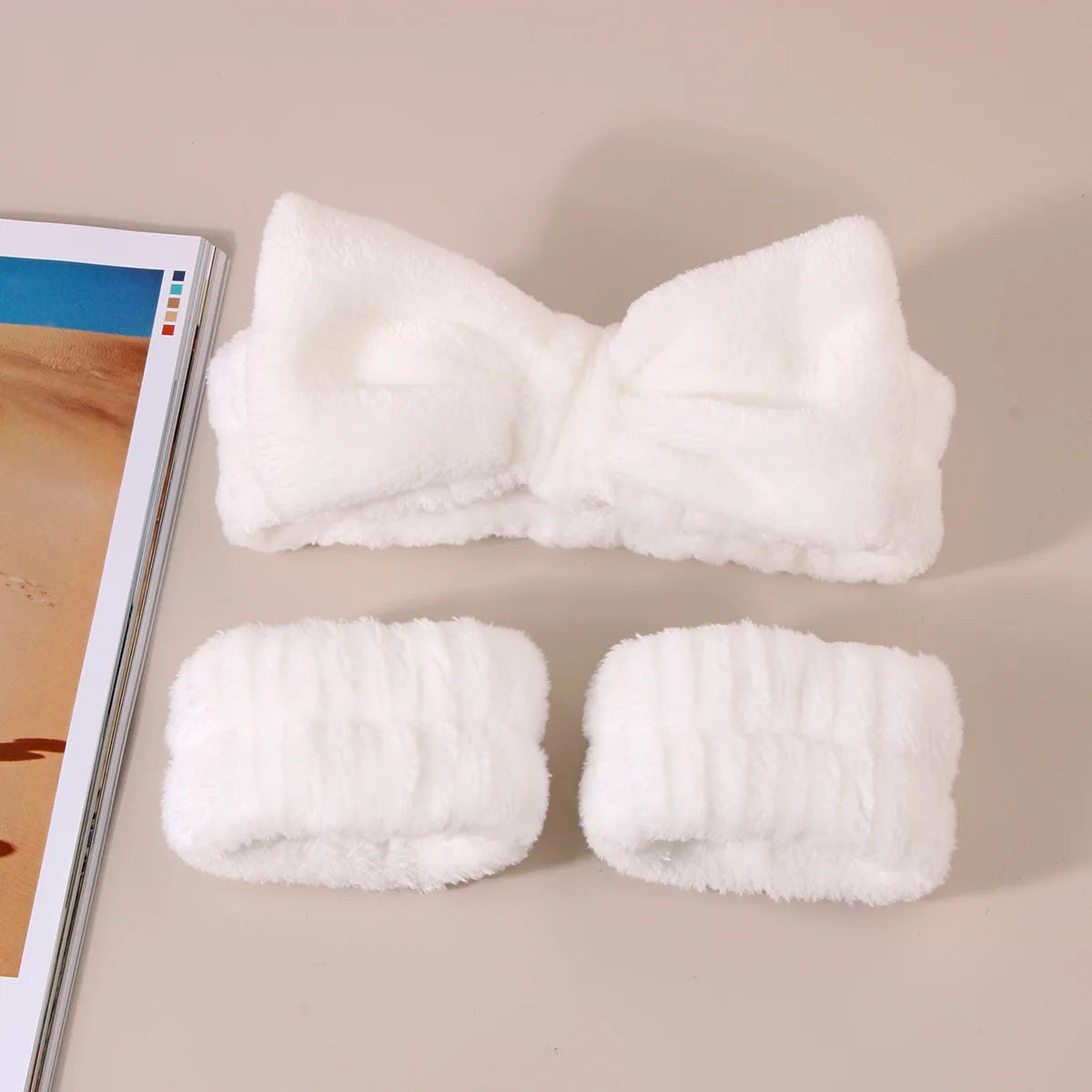 Coral Fleece Face Wash Headband & Absorbent Wristband Set