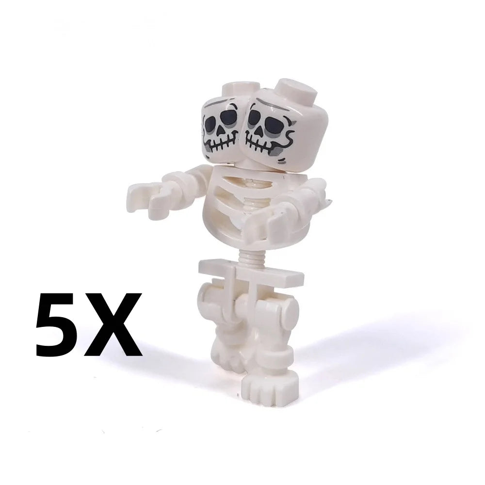 5PCS MOC Halloween Skeleton Army Mini Doll Ghost Building Block DIY Assembly Character Doll Horse Ornaments Figure Gift for Kids