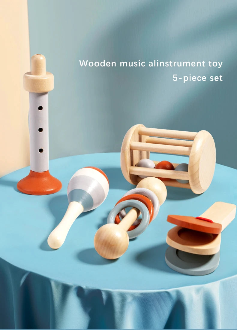 Baby Wooden Hand Bell Rattle Montessori Sensory Grasp & Teething Toy