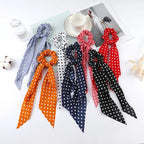 Floral Satin Bow Scrunchie with Long Ribbon Scarf