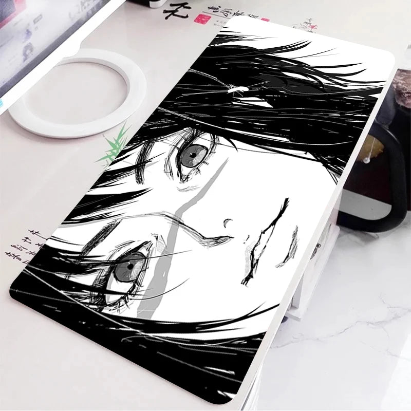 Black and White Anime Girl Table Mat Large Mouse Pad Office Keyboard Edge Locking Desk Mat Gaming Accessories Non-slip Mousepad