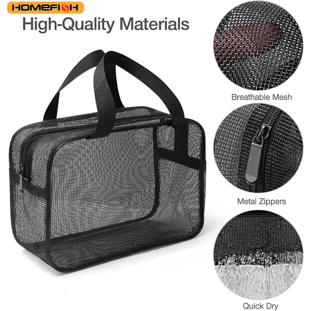 Portable Mesh Shower Storage Bag Large Capacity Travel Toiletry Organizer