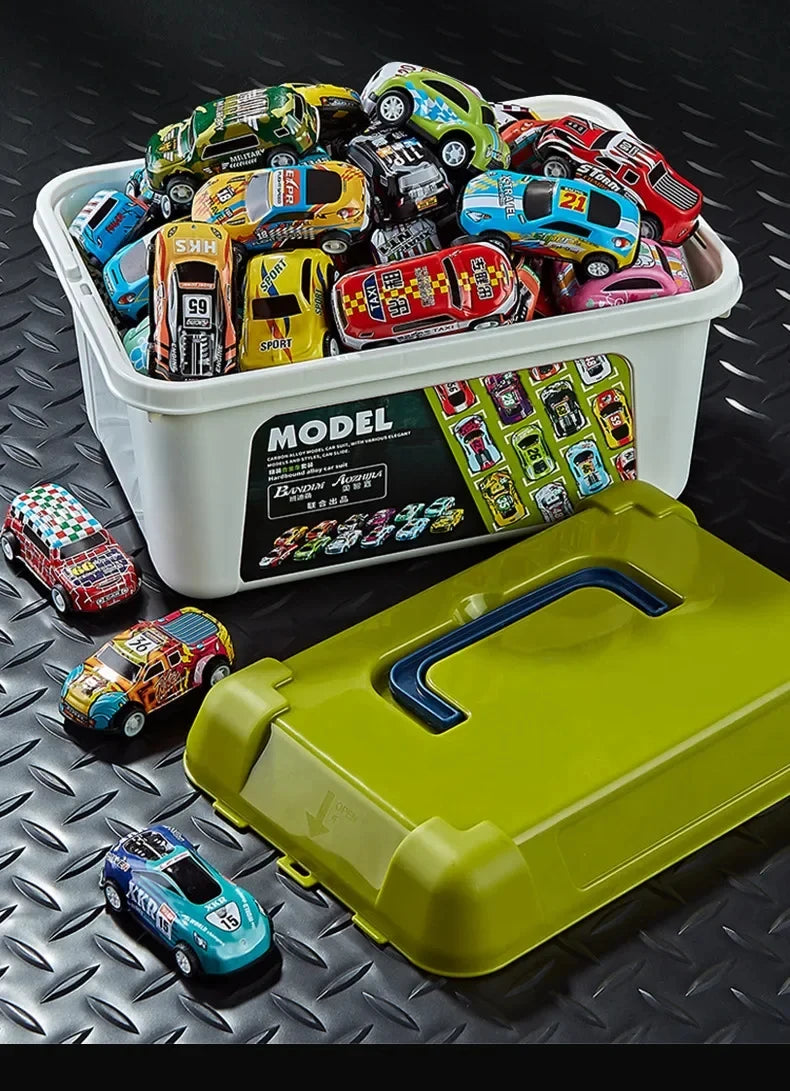 Mini Alloy Diecast Car Set – Pull Back Racing Toy Cars with Storage Box