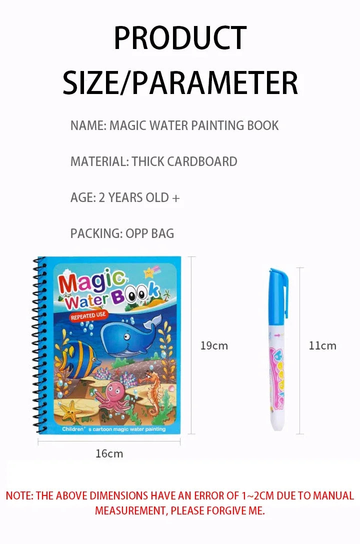 Magic Water Drawing Book with Reusable Coloring Pen for Kids Fun