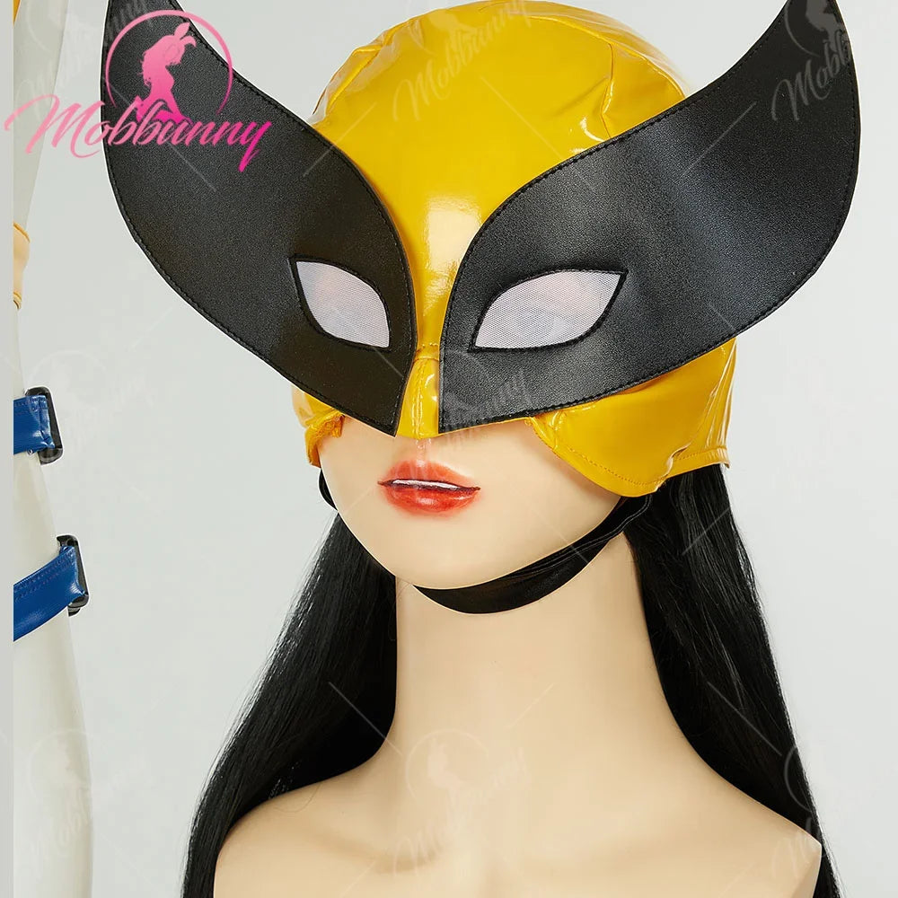 MOBBUNNY Women's Lingerie Set Cosplay Costume for Women Bodycon Outfit Cutout Bodysuit with Gloves Mask For Halloween