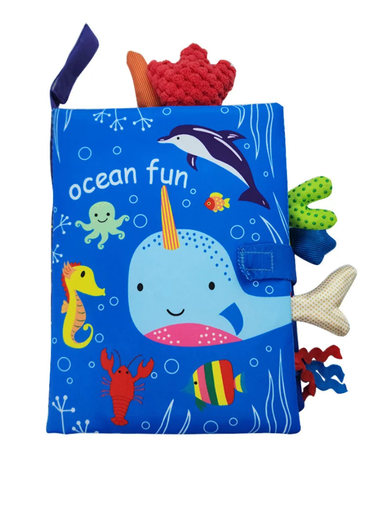 Baby Sensory Cloth Book with Crinkle Pages and Interactive Rattle