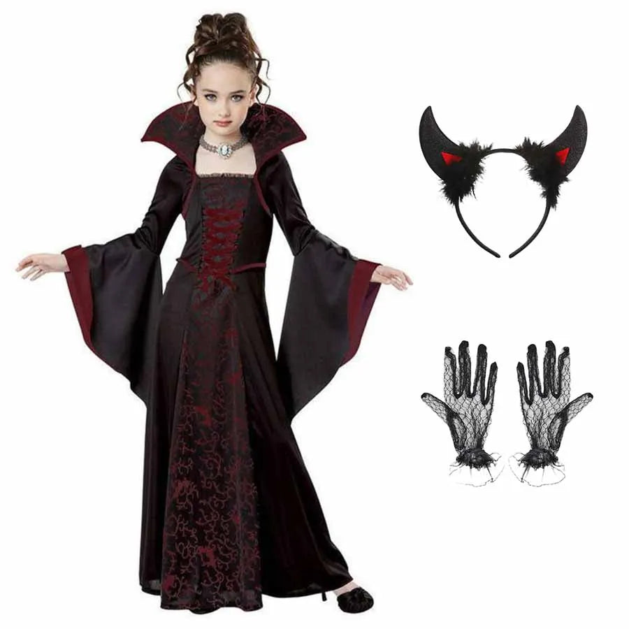 Girls Vampire Costume Gothic Tutu Dress – Halloween Fantasy Outfit
