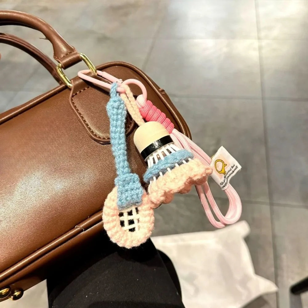 Crochet Badminton Keychain Mini Sports Bag Charm