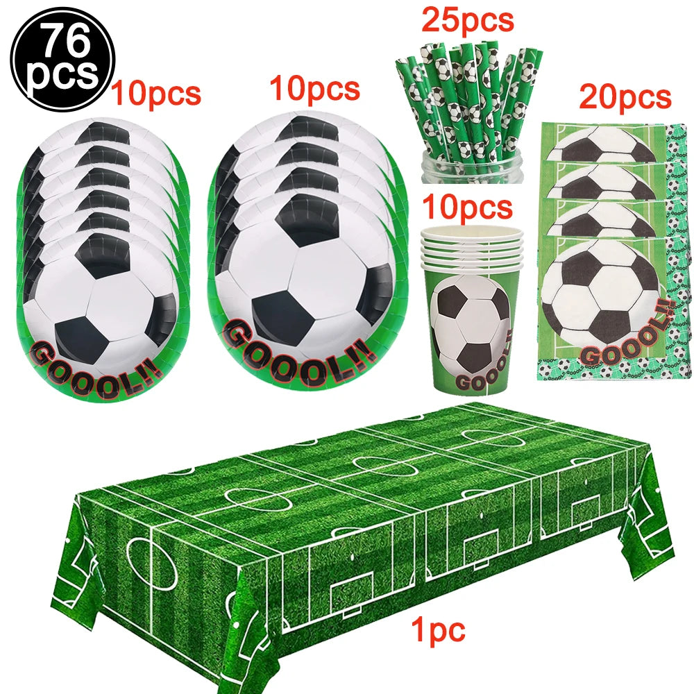 Soccer Theme Disposable Tableware Set Paper Plates Cups Napkins Tablecloth Boys Sports Football Birthday Party Decor Supplies