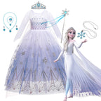 Girls Elsa Frozen Snow Queen Mesh Princess Dress Costume