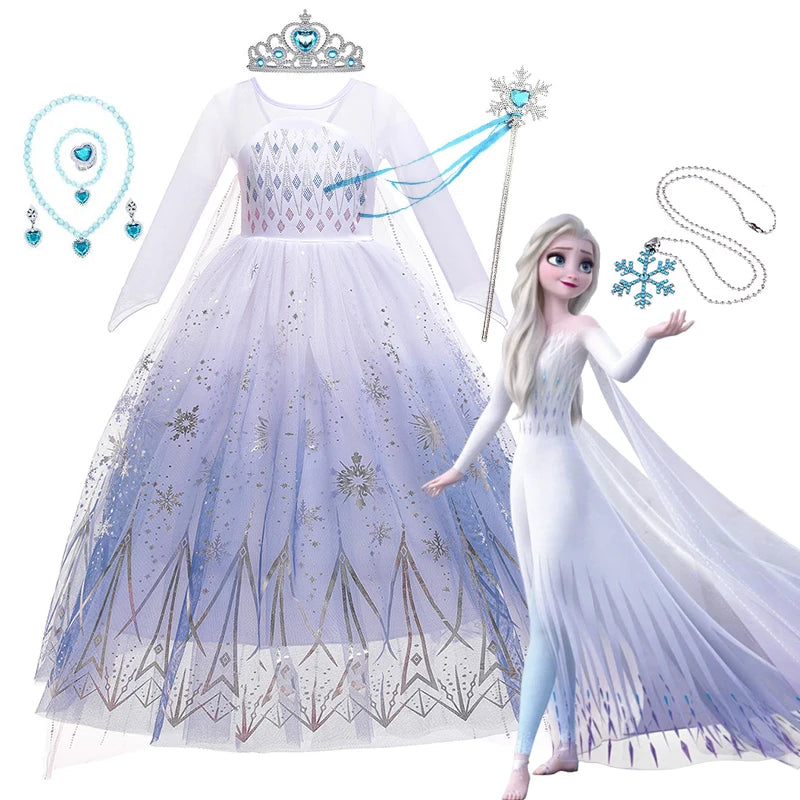 Girls Elsa Frozen Snow Queen Mesh Princess Dress Costume