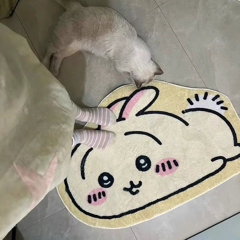 Cartoon Rug Kawaii Anime Hachiware Usagi Plush Floor Mat Bathroom Non-Slip Carpet Car Cushion Soft Living Room Cute Decor Gift