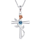 Exquisite Rose Cross Shaped Zircon Necklace for Women Fashion Flower Cross Pendant Clavicle Chain DIY Jewelry Accessories Gift