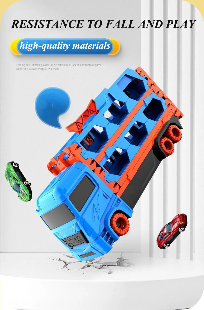 Large Car Transporter Truck with Folding Race Track & Alloy Cars