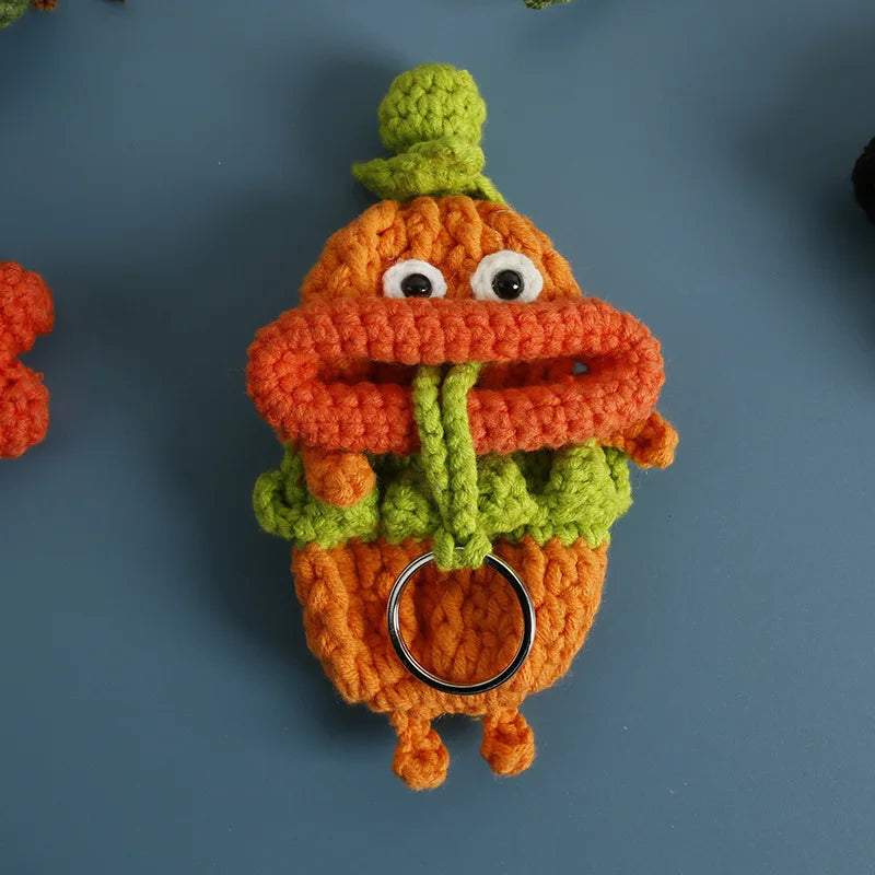 Funny Fruit Sausage Mouth Crochet Keychain Key Holder
