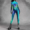 Zawaland Women Mermaid Jumpsuit Halloween Party Cosplay Costume 3D Fish Scale Print Performance Bodysuit Festival Zentai Catsuit