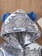 Cute and Warm Casual Fuzzy Dinosaur Printed Onesie for Baby Boys