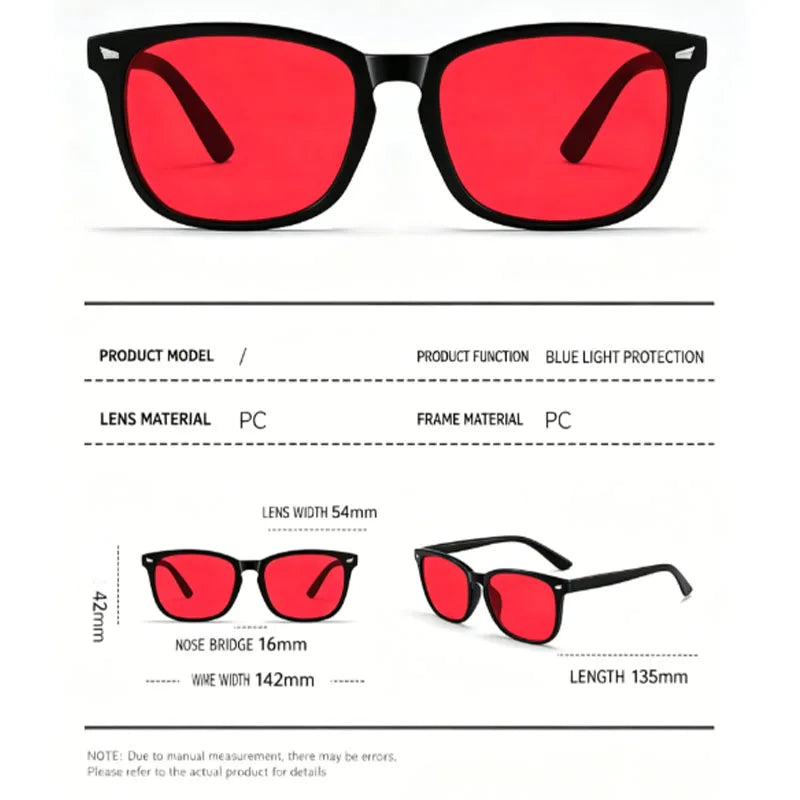 Unisex Red Lens Blue Light Blocking Glasses for Night Screen Use