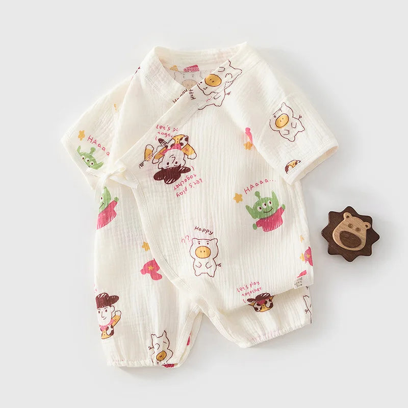 Babe Boy Girl Pure Cotton Muslin Breathable Bodysuit 0-18M Kid Summer Lightweight Cool Onesie Infant Casual Stylish Short Romper