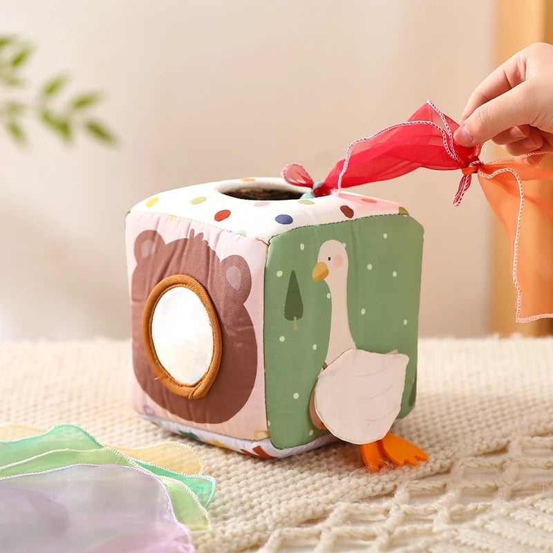 Montessori Cloth Tissue Box Sensory Activity Toy for Babies