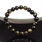 Natural Golden Obsidian Stone Beads Bracelet Men Women Golden Light Rainbow Obsidian Raw Stone Round Bead Natural Energy Jewelry