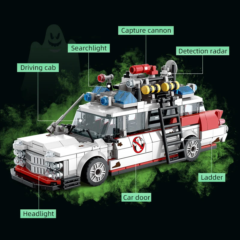Mini Ghost Racing Car Building Blocks 562PCS MOC RetroAmbulance Bricks DIY Assembly Toy Adults Halloween Christmas Birthday Gift