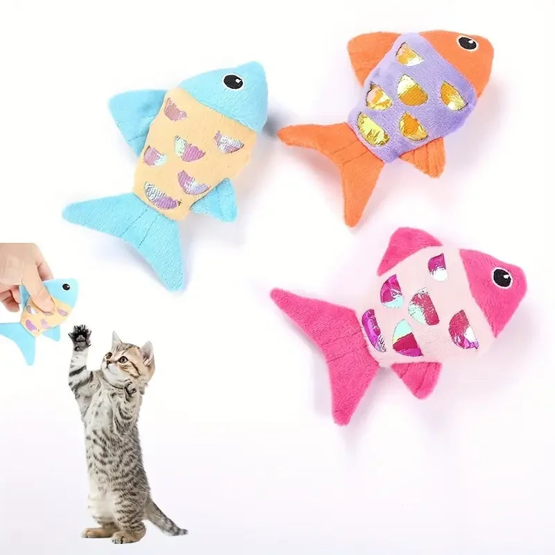 Colorful Pet Cat Toys Fish Crinkle Paper Plush Pet Toys Durable Biting Pet Cat Kicker Toy Teeth Grinding Cat Kitten Catnip Toys