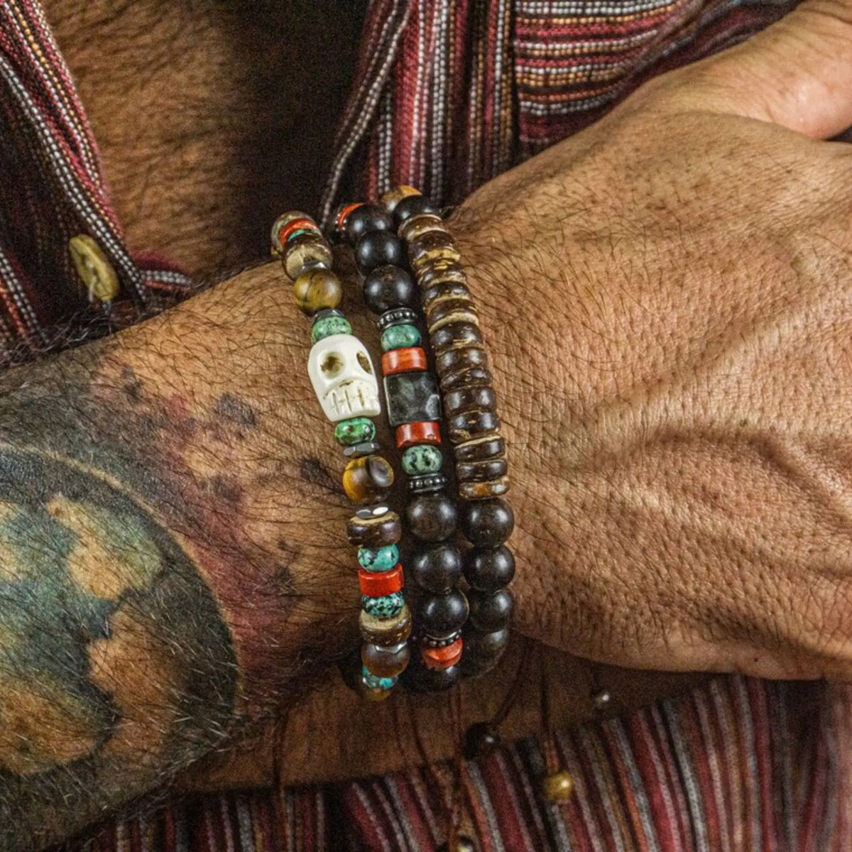 1PC Vintage Male Tribal Coconut Shell Wooden Beaded Bracelet for Men Lava Stone Bracelet Man Jewelry Gift for Him