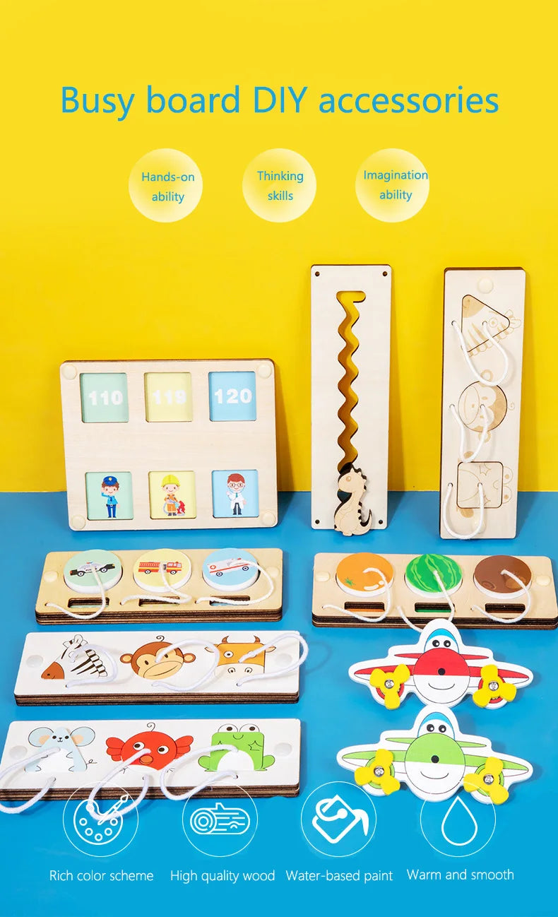 Montessori Busy Board Accessories DIY Wooden Learning Activity Kit
