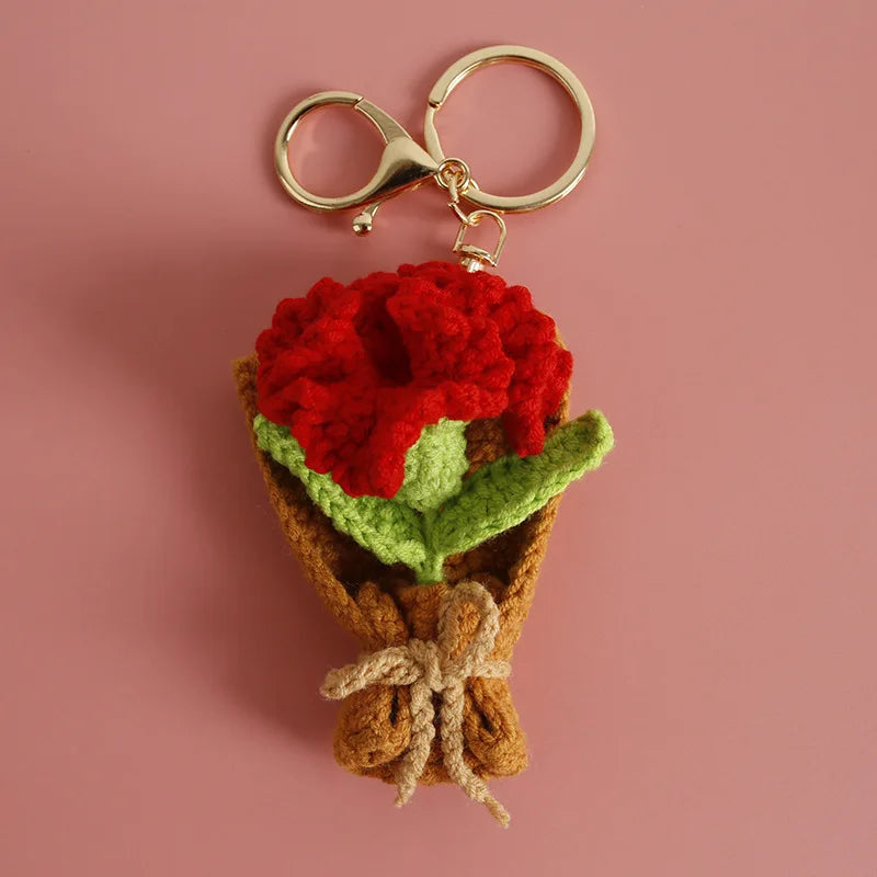 Crochet Flower Bouquet Keychain Handmade Floral Bag Charm