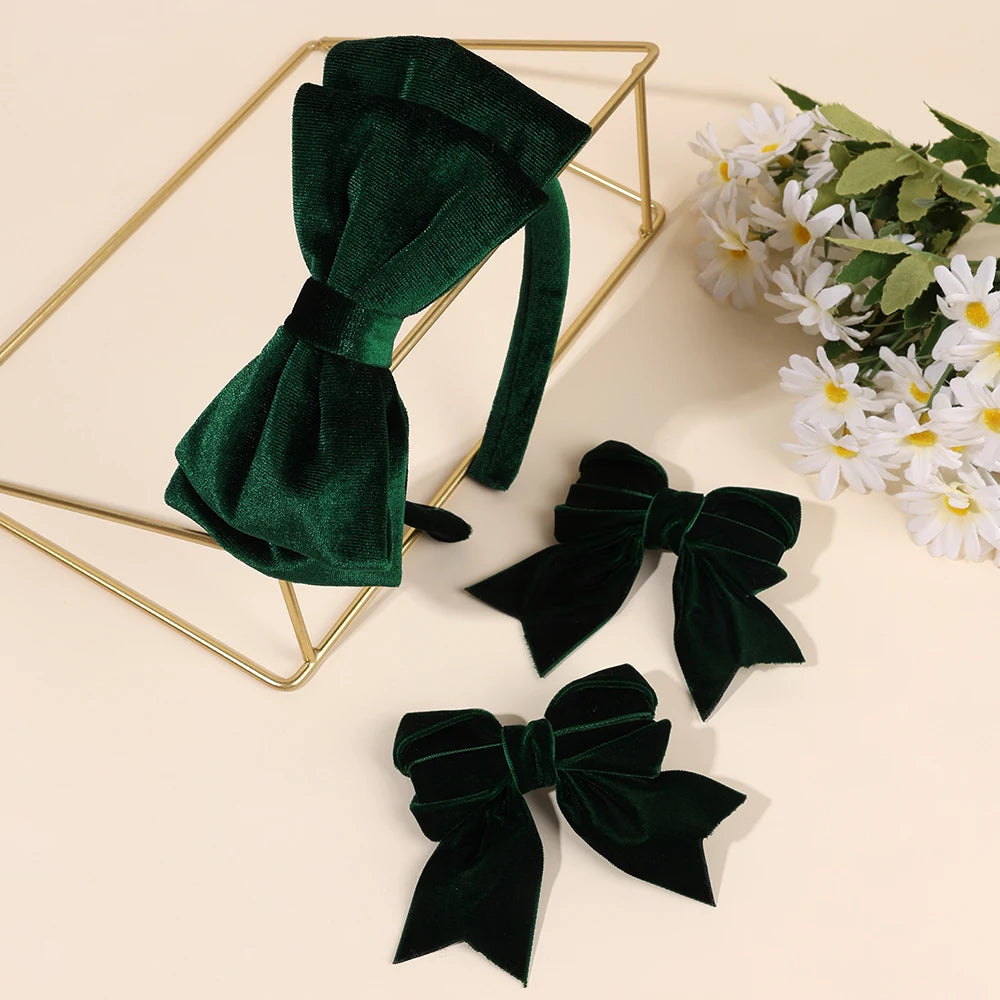 Solid Velvet Bow Headband For Girls Sweet Double-Layer Large Bownot Adjustable Hair Hoop Children Women Headwear Accessories